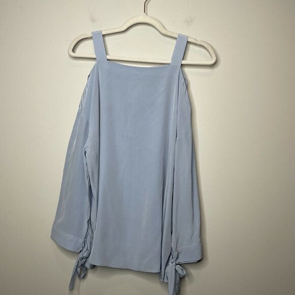 Tibi 100% Silk Baby Blue Off The Shoulder Blouse Size Small - Picture 1 of 10